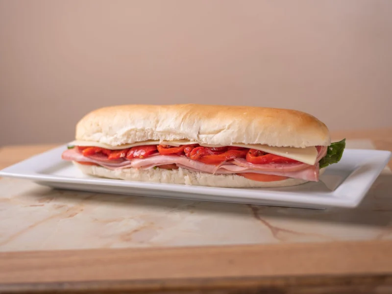 Italian sub with salami, ham, provolone and roasted red peppers