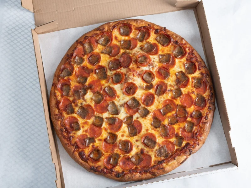 Large pepperoni and sausage pizza