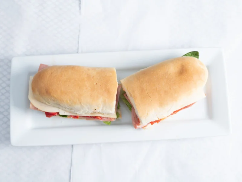 Overhead view of a freshly made Italian sub