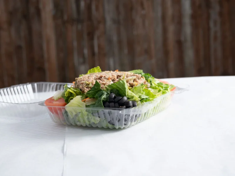 Homemade tuna salad on romaine lettuce